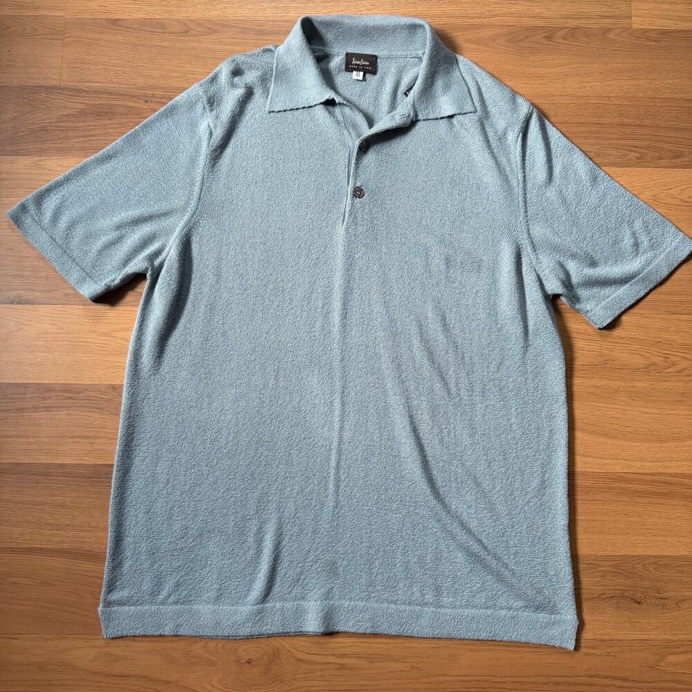 Men's Vintage Neiman Marcus Made in Italy Light Blue Knit Polo Shirt Sz Medium